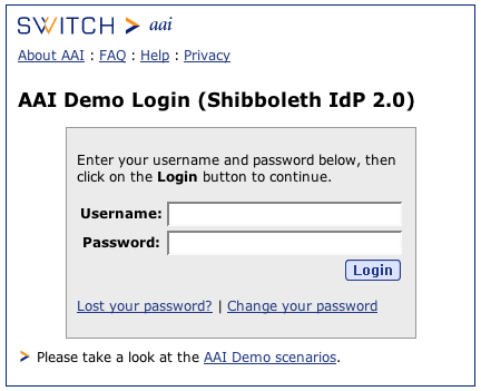 Login page