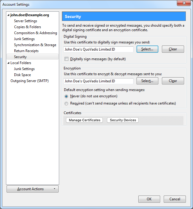 Thunderbird S/MIME configuration